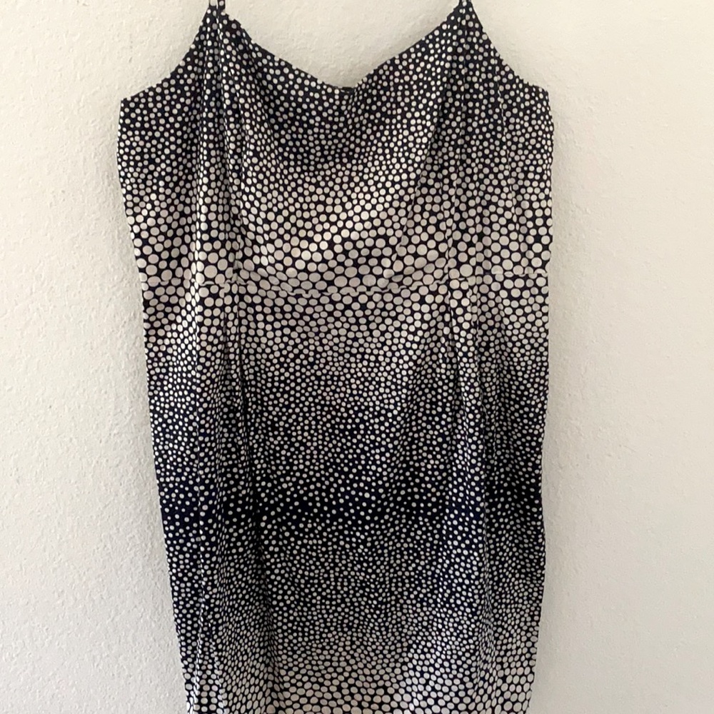 Loft: Navy and cream polka dot dress